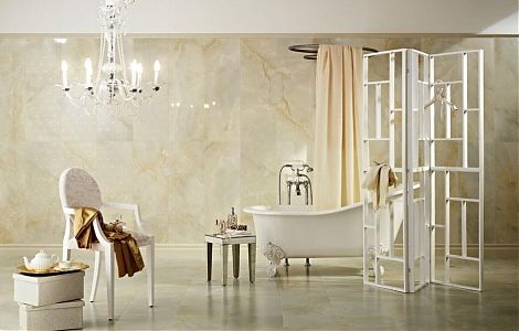 Отделка стен и пола в ванной ониксом Onyx Bianco