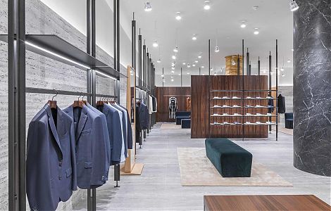 Отделка бутика итальянским полосчатым травертином изображение 9